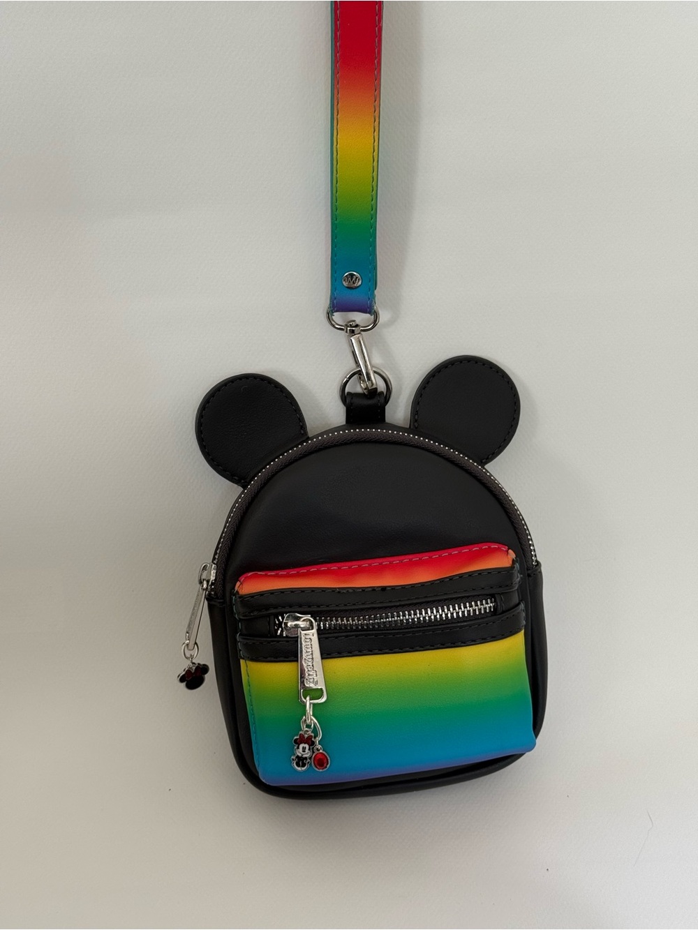 Loungefly Black Mini Backpack with Rainbow Mickey Lining
